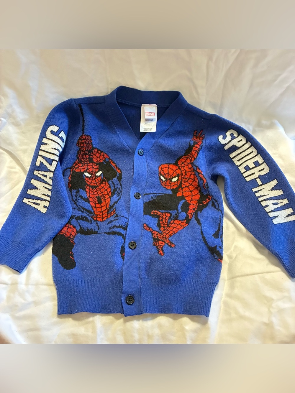 Marvel Blue Spider-Man Knit Cardigan with Red Graphics